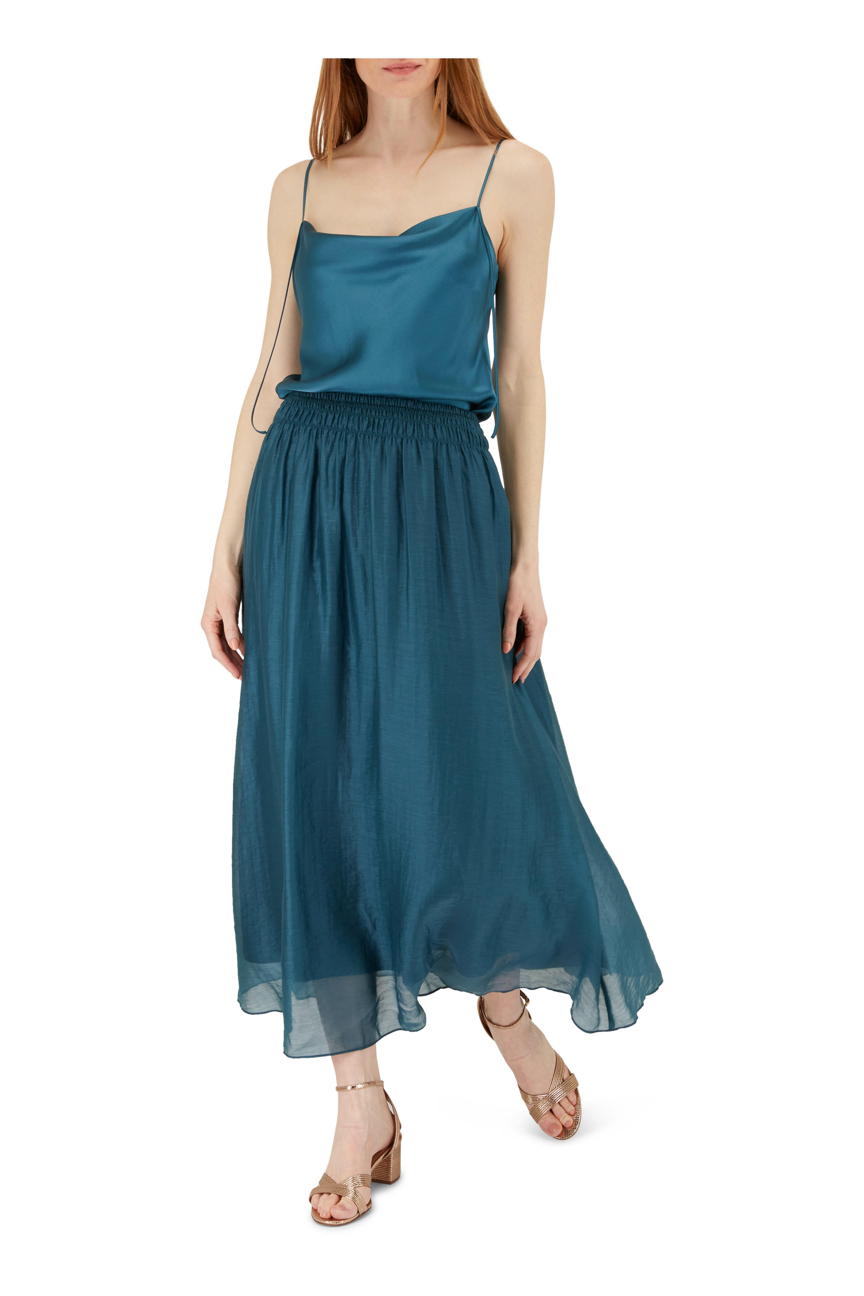 【関税&送料込み】ChloAC BouclAC Wool Skirt Vince - Dark Blue Waltz Smocked Waist Gathered Skirt