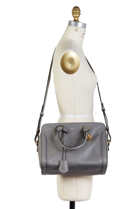 McQueen - Padlock Gray Textured Leather Small Shoulder Bag 