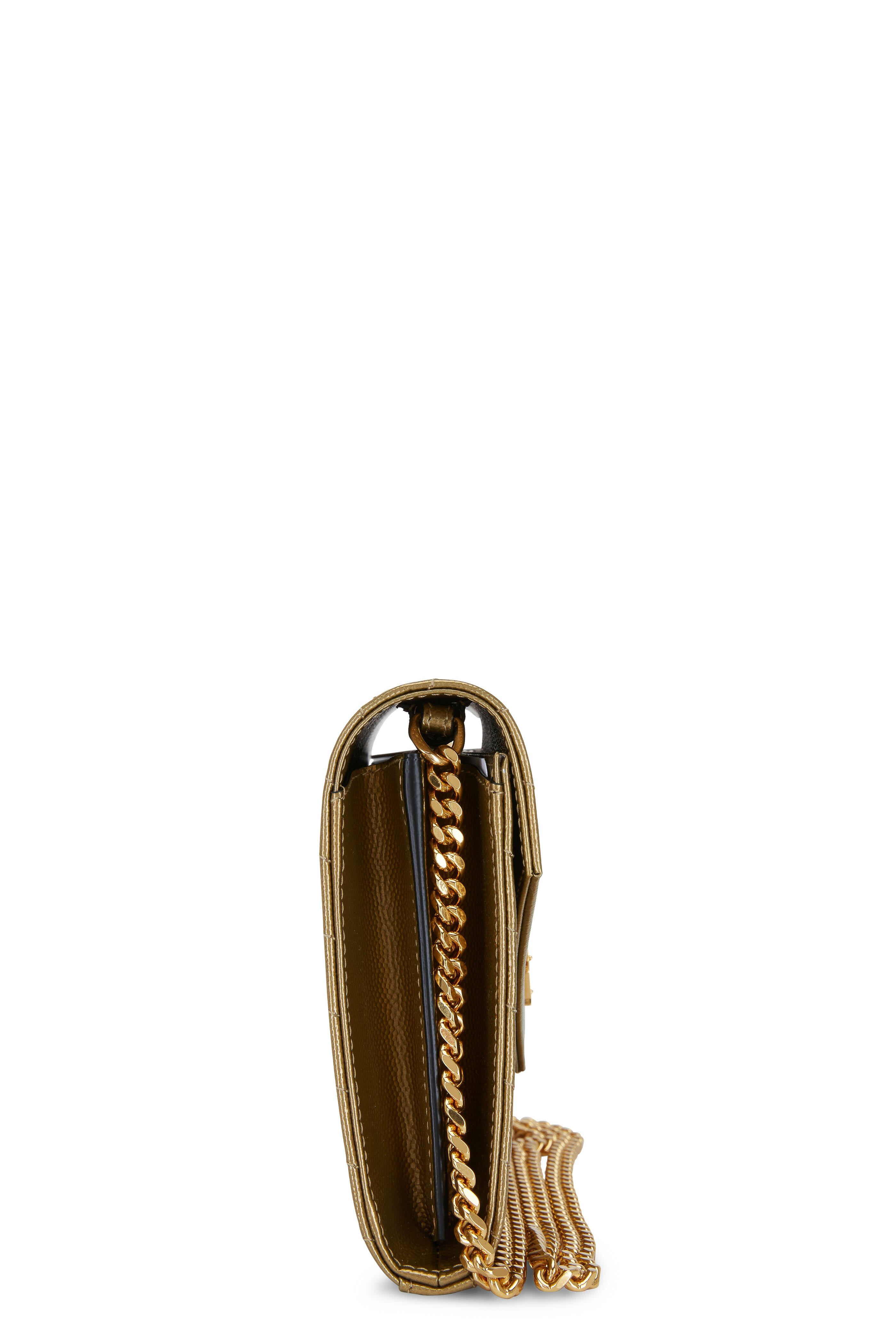 Saint Laurent - Monogram Bronze Chevron Leather Chain Wallet