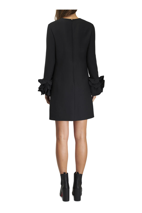 Valentino - Black Wool & Silk Ruffle Sleeve Mini Dress