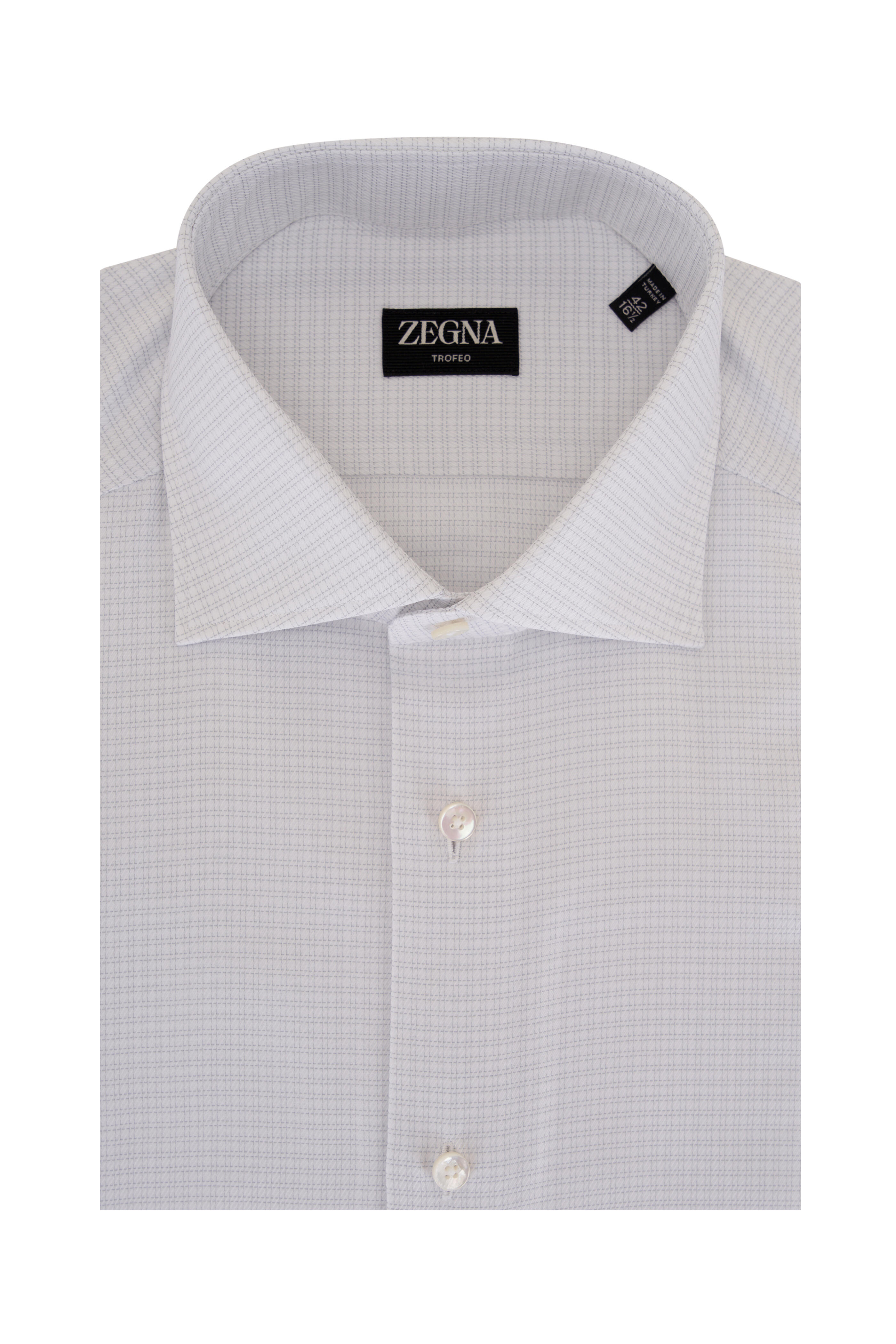 Zegna - Gray & White Check Cotton Dress Shirt | Mitchell Stores