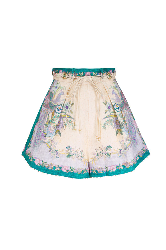 Zimmermann Indra Cream Scarf Floral Print Tuck Shorts