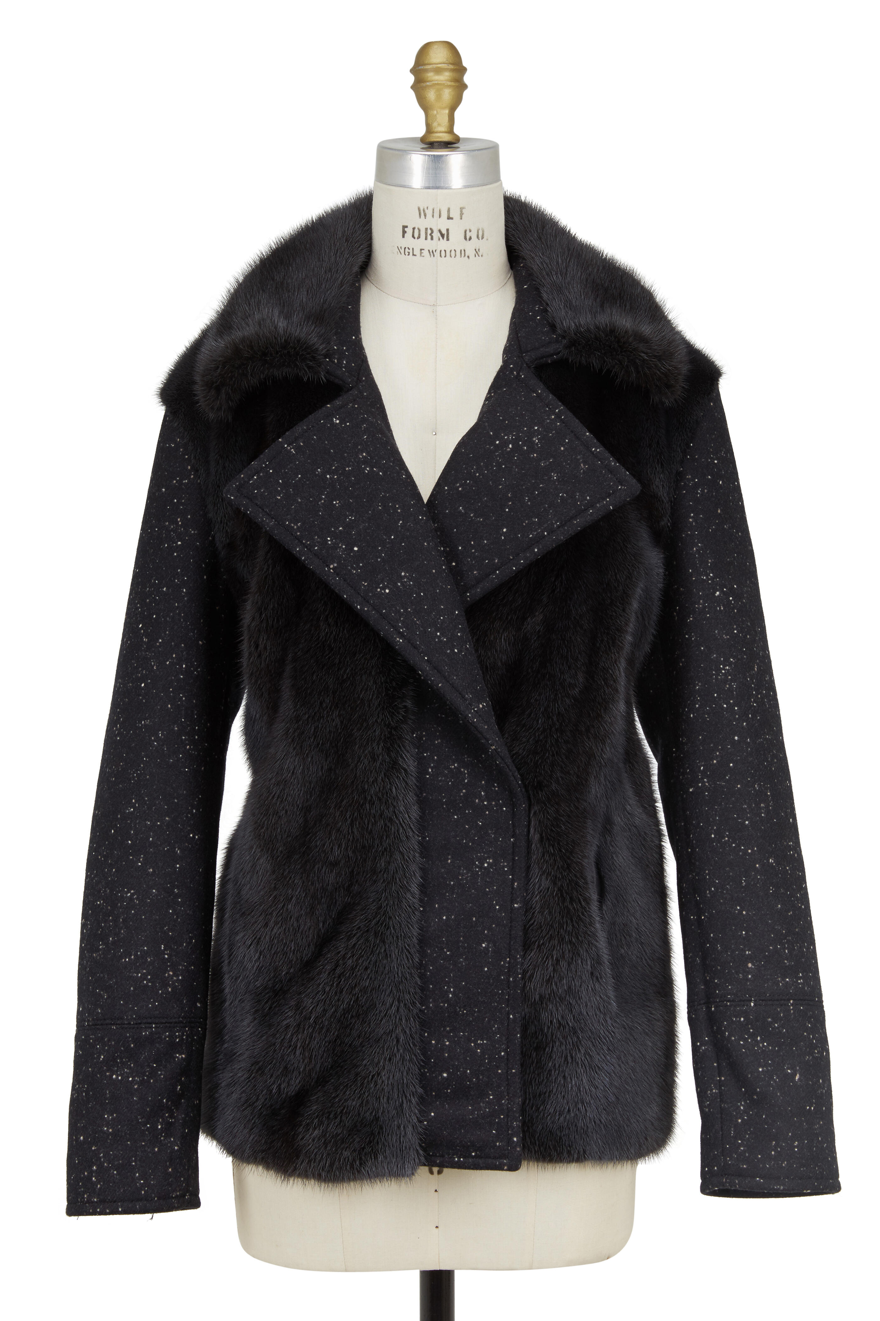 Wes Gordon - Black Speckled Wool & Dyed Mink Coat