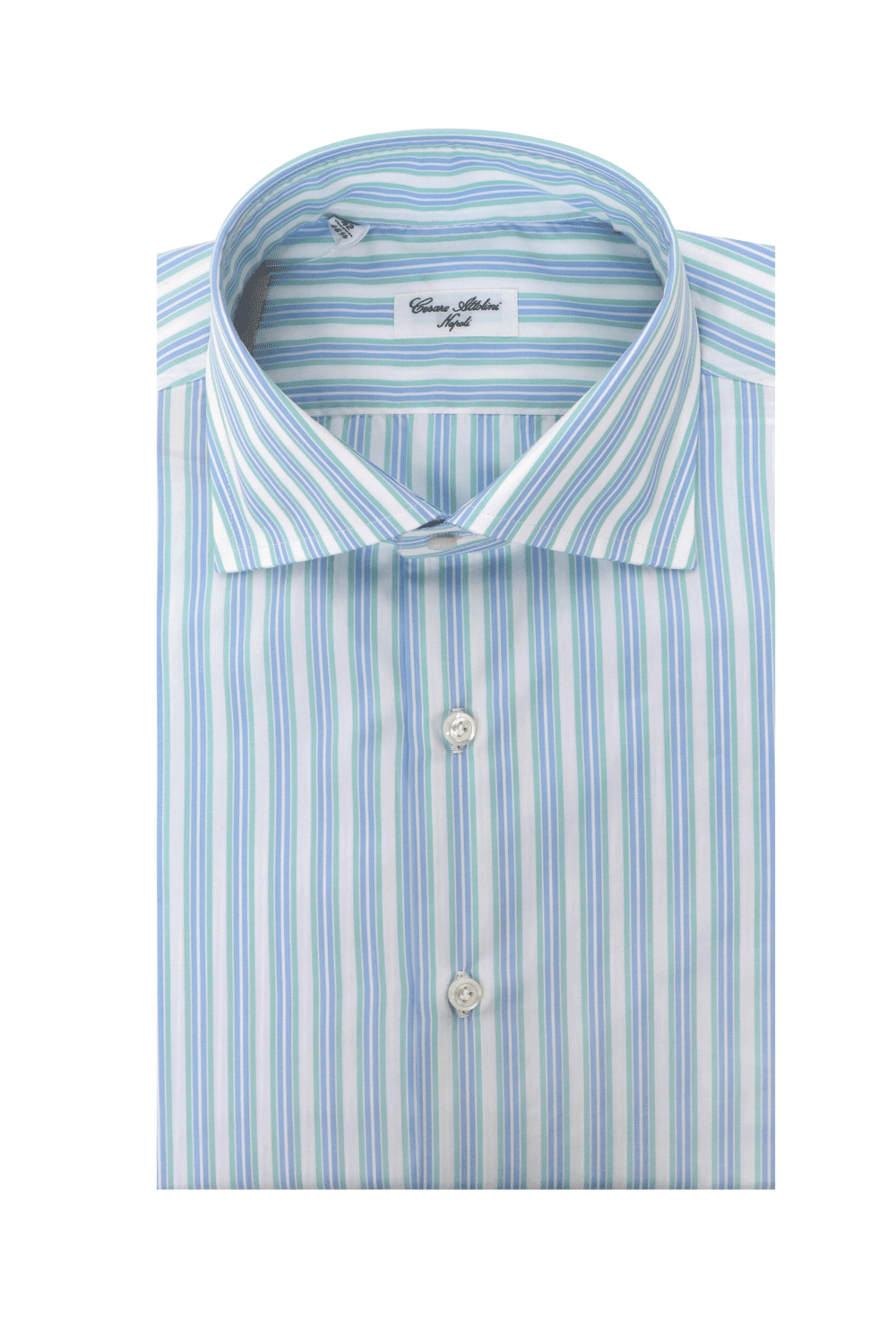 Cesare Attolini - Green & Blue Stripe Dress Shirt