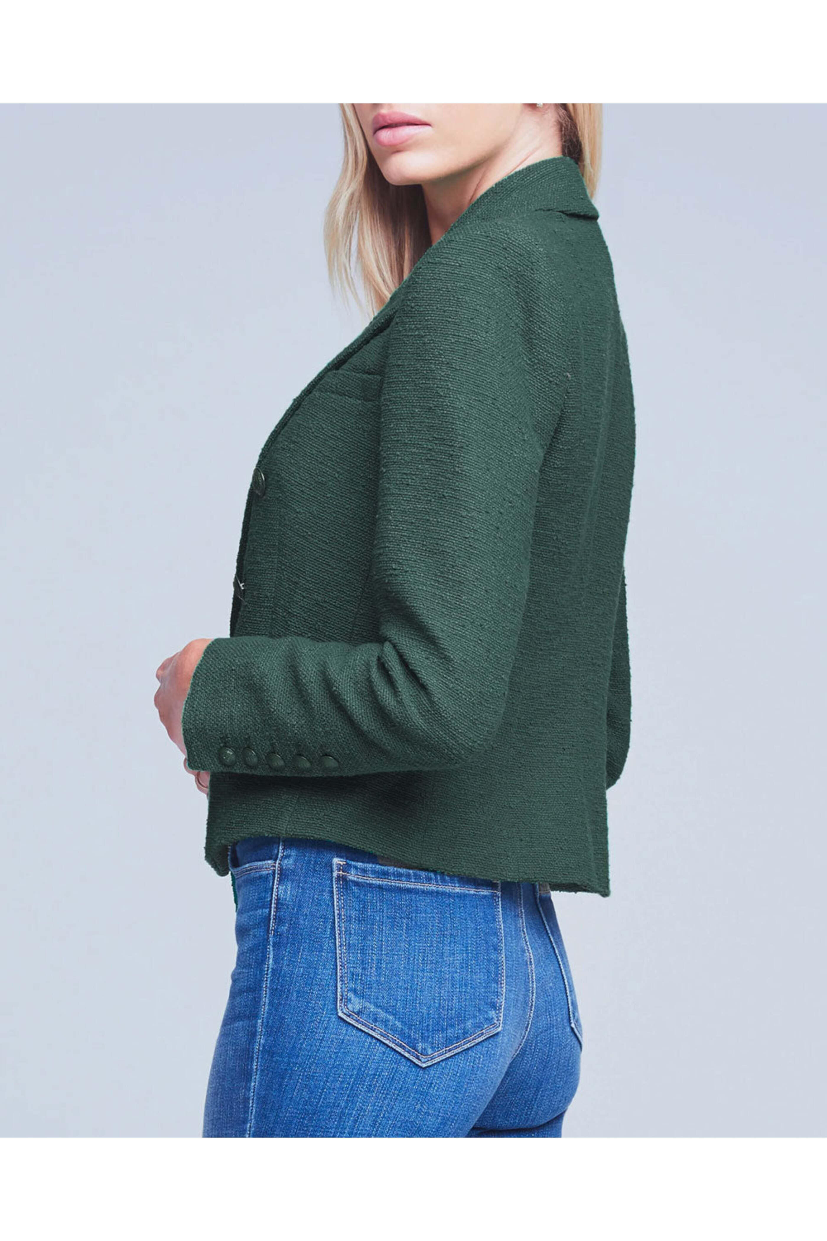 L'Agence - Clover Green Boucle Cropped Brooke Blazer