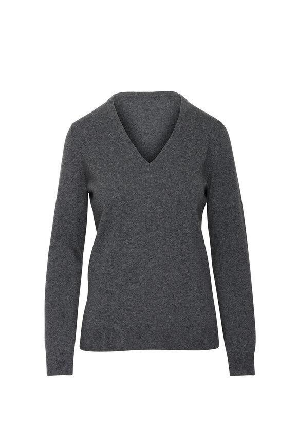 Brunello Cucinelli Gray Cashmere V Neck Sweater - view 1