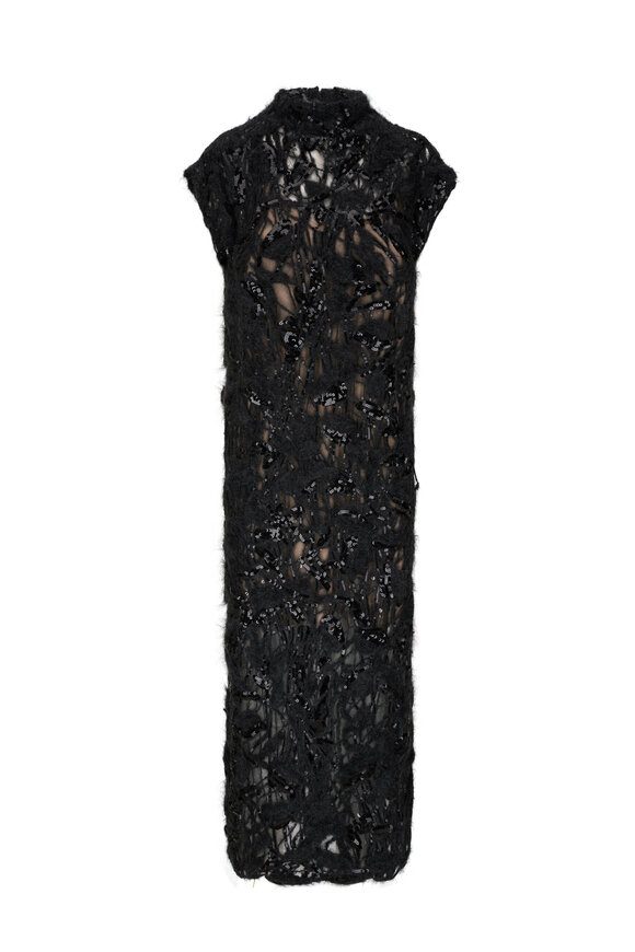 Brunello Cucinelli Black Paillette Knit Mock Neck Dress
