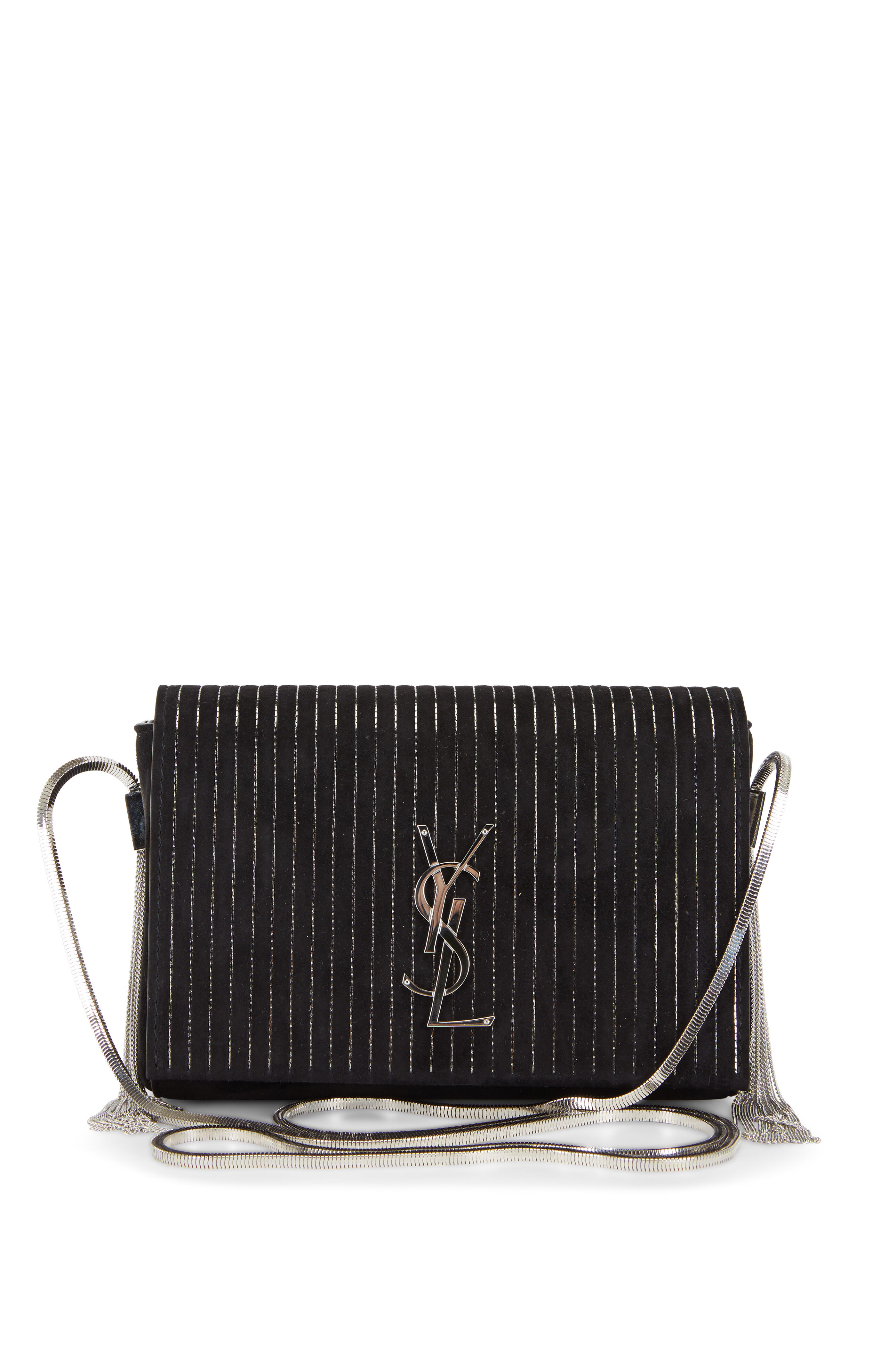 Saint Laurent - Kate Black Suede Silver Vertical Chains Small Bag