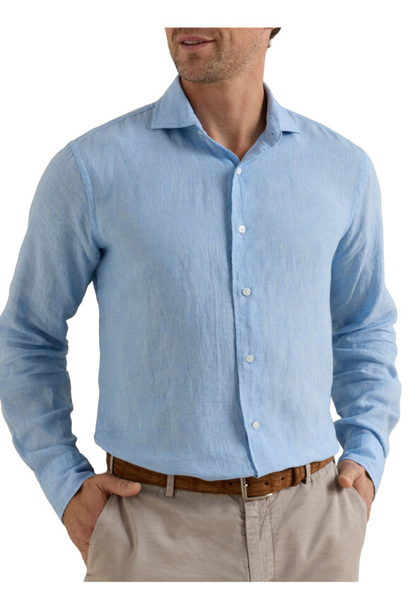 Peter Millar Astino Lino Blue Frost Sport Shirt - view 2