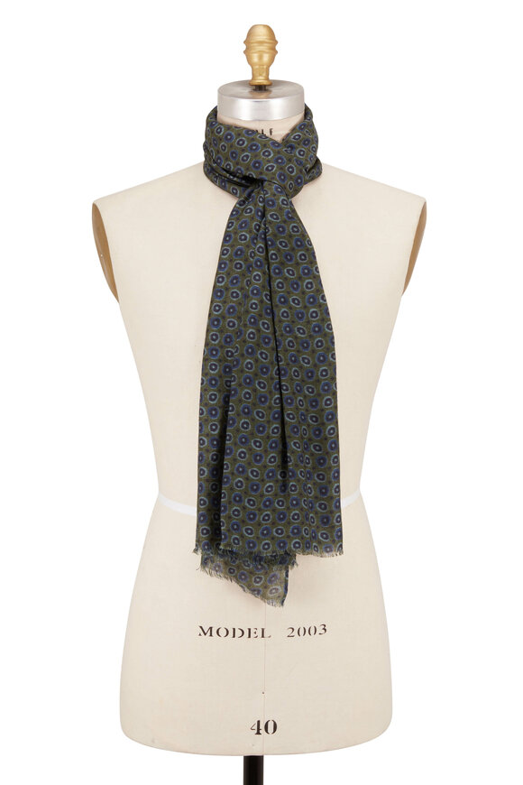 Chelsey Imports - Olive Green Wool Geometric Print Scarf