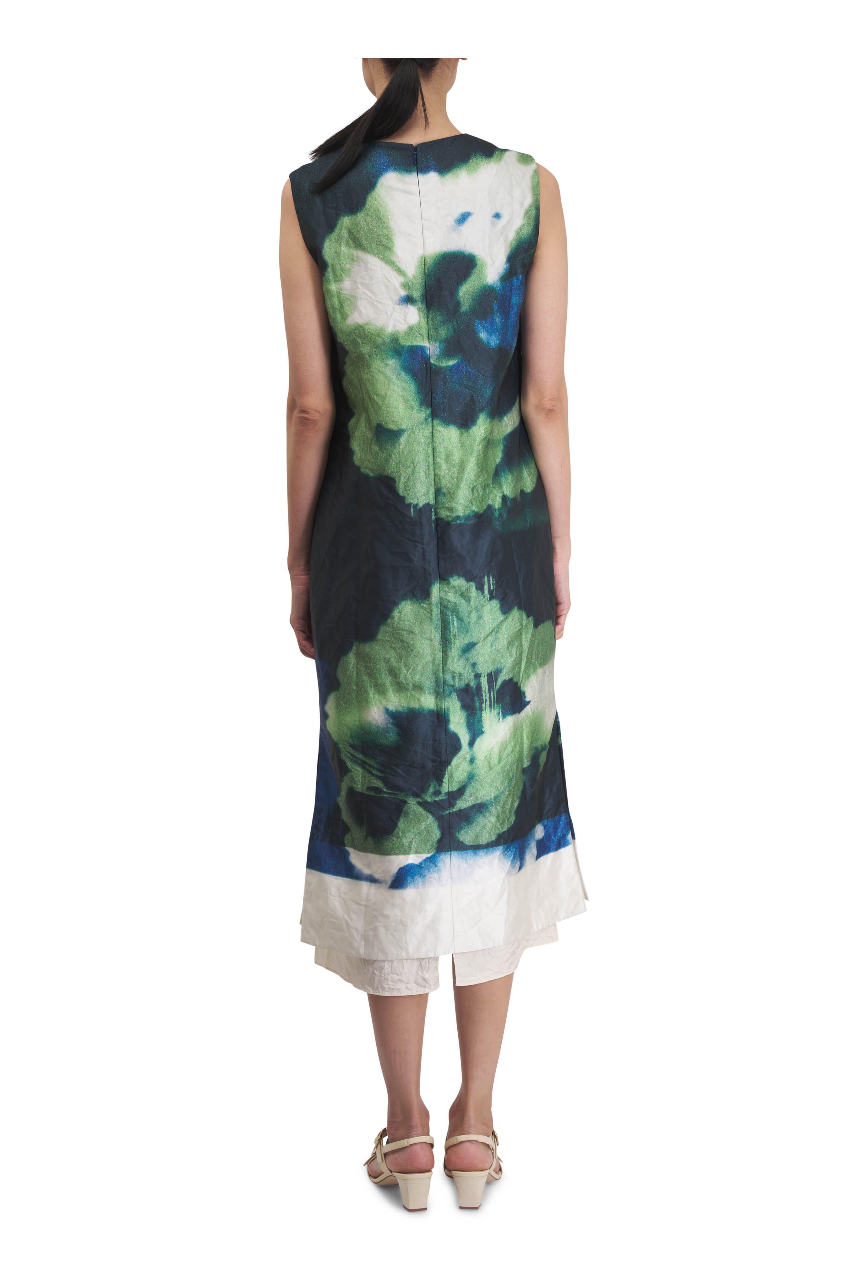 Erdem - Green Carnation Print Textured Satin Midi Dress