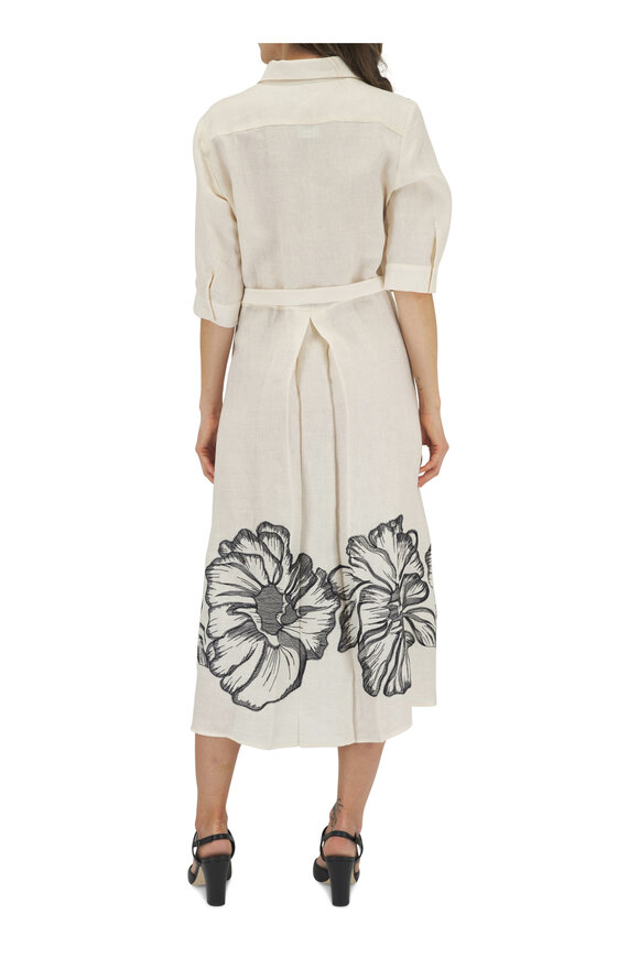 Kiton - Ivory & Black Floral Embroidered Belted Dress 