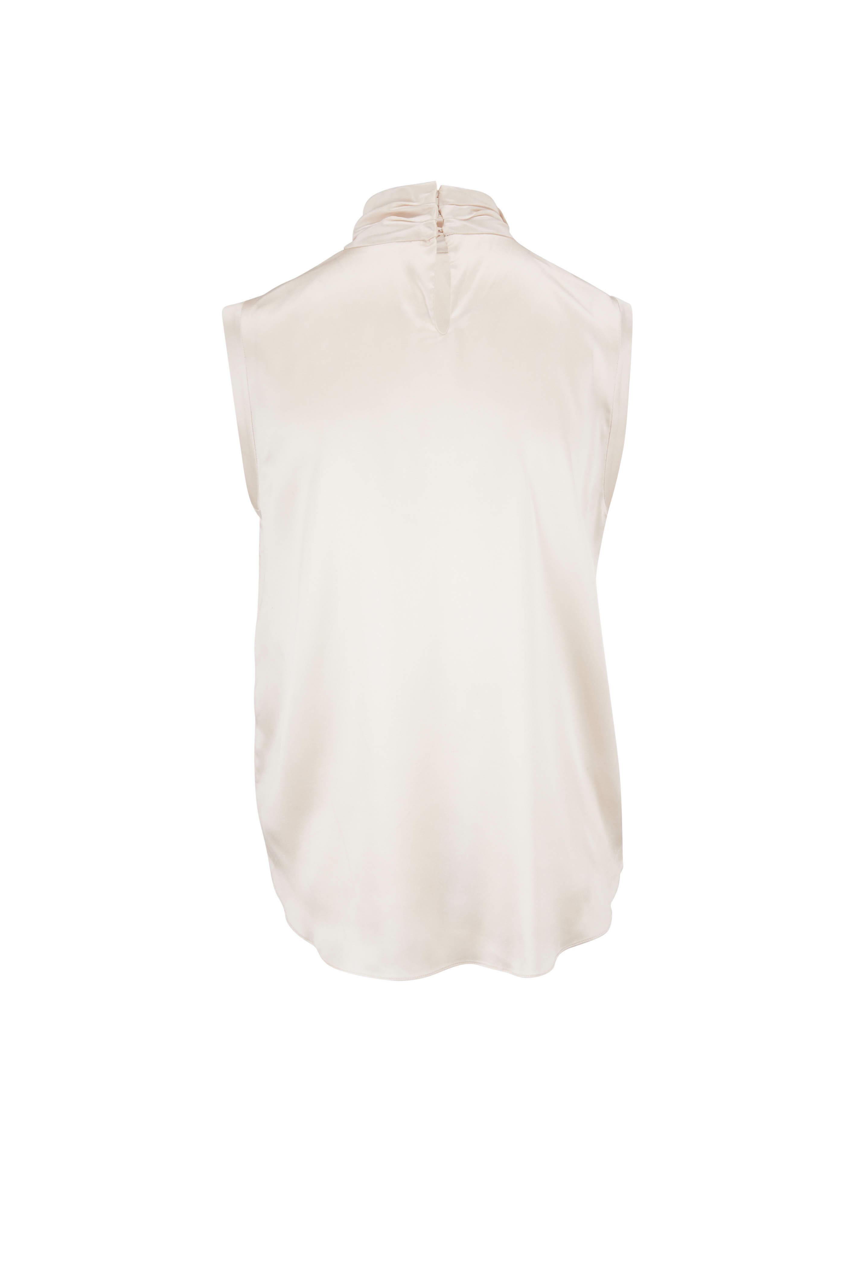 Brunello Cucinelli - Vanilla Satin High Tie-Neck Sleeveless Blouse