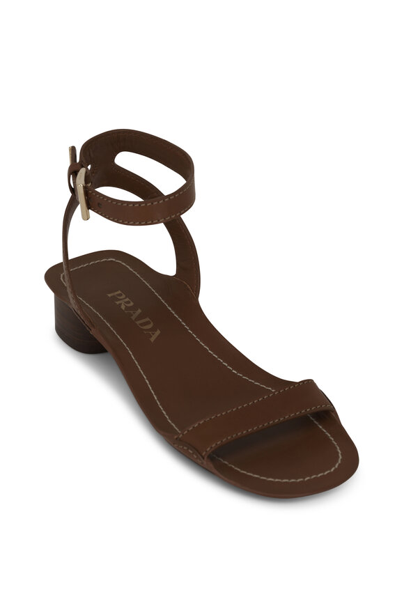 Prada Cuoio Leather Ankle Strap Sandal, 35mm