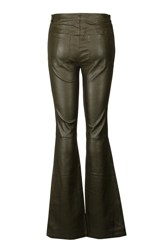 SPRWMN Olive Five Pocket Micro Flare Leather Pant - view 2