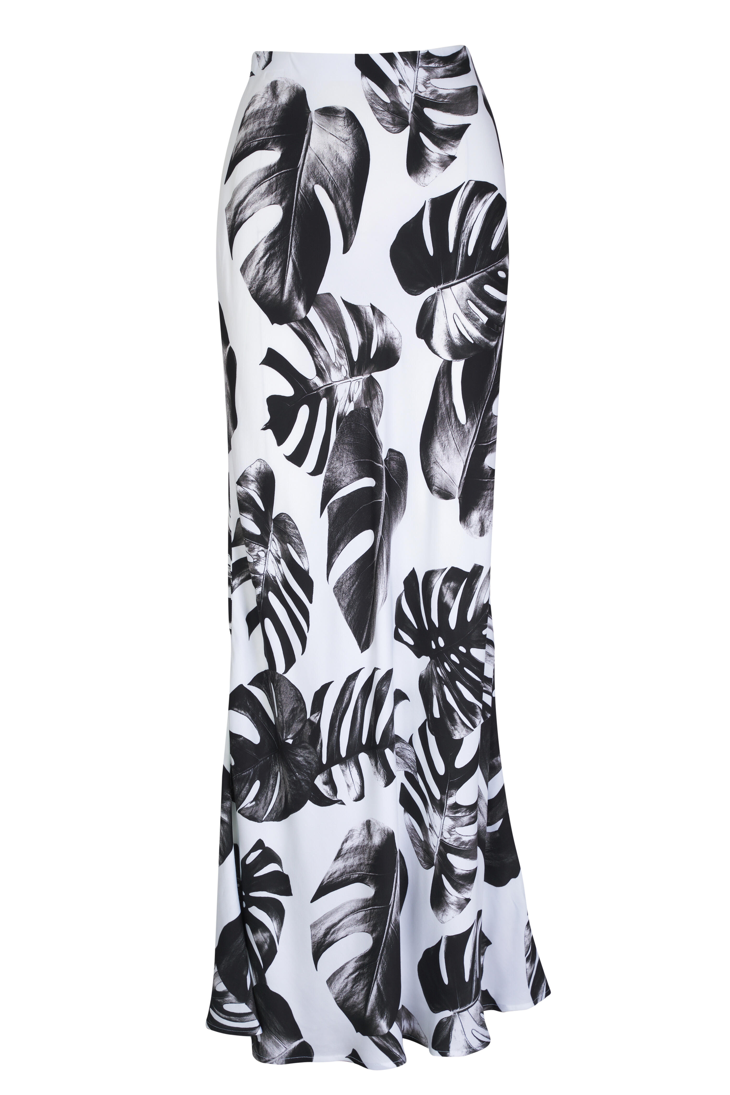 L'Agence - Zeta Black & White Palm Leaves Print Skirt