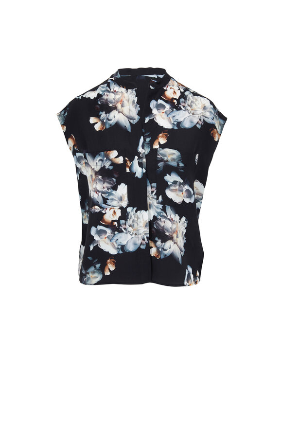 Vince - Black Silk Peony Printed Shell