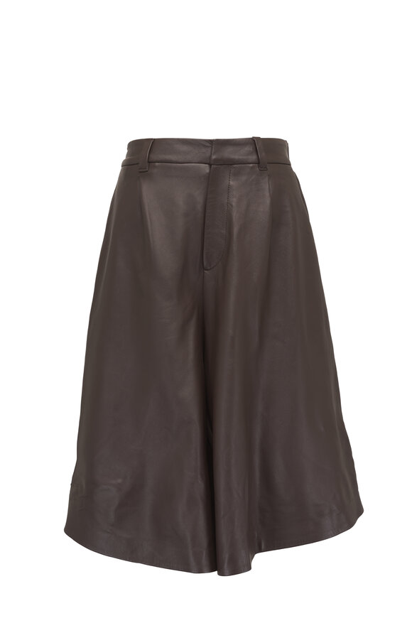 Brunello Cucinelli Dark Brown Leather Bermuda Shorts - view 1