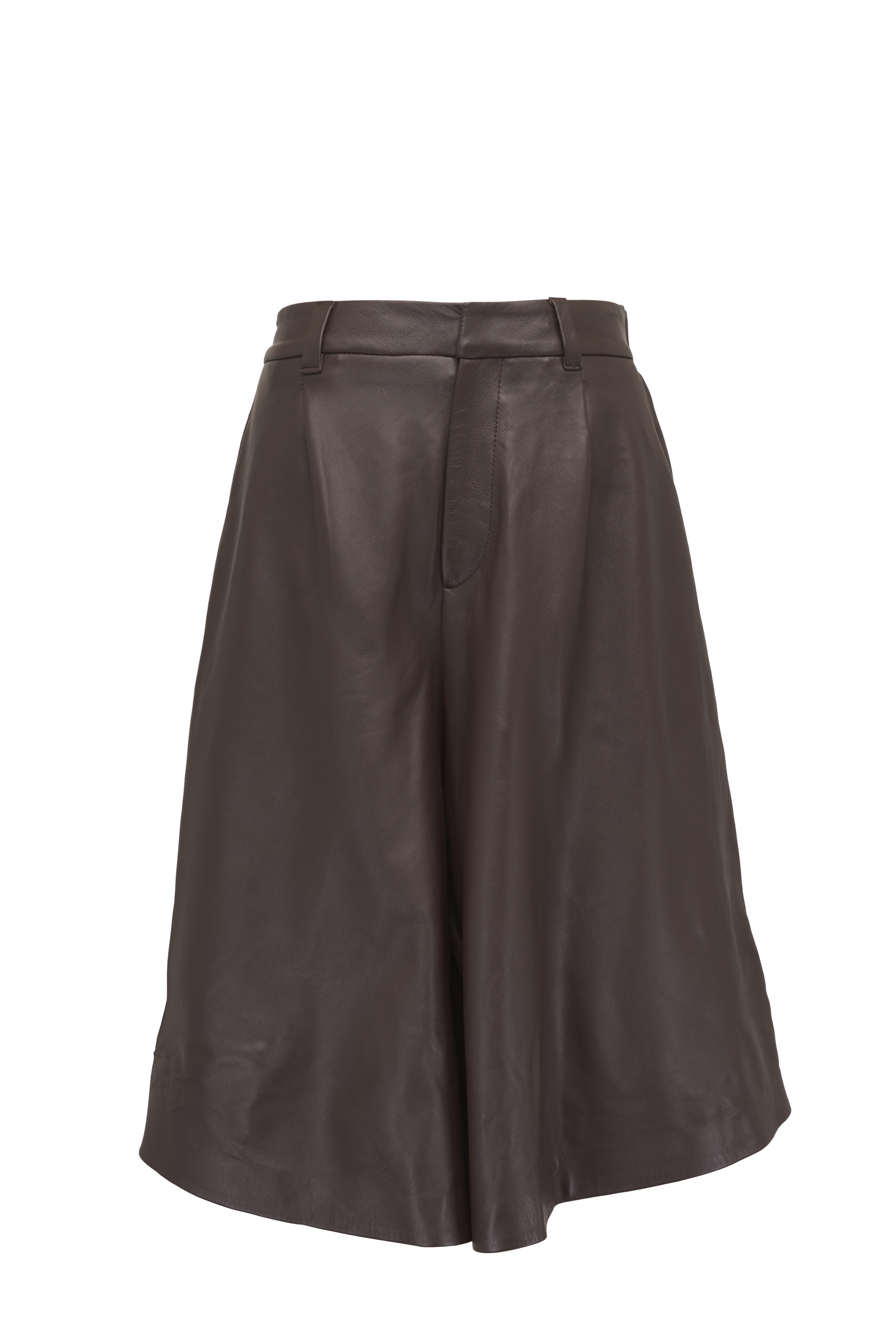 Brunello Cucinelli - Dark Brown Leather Bermuda Shorts - view 1