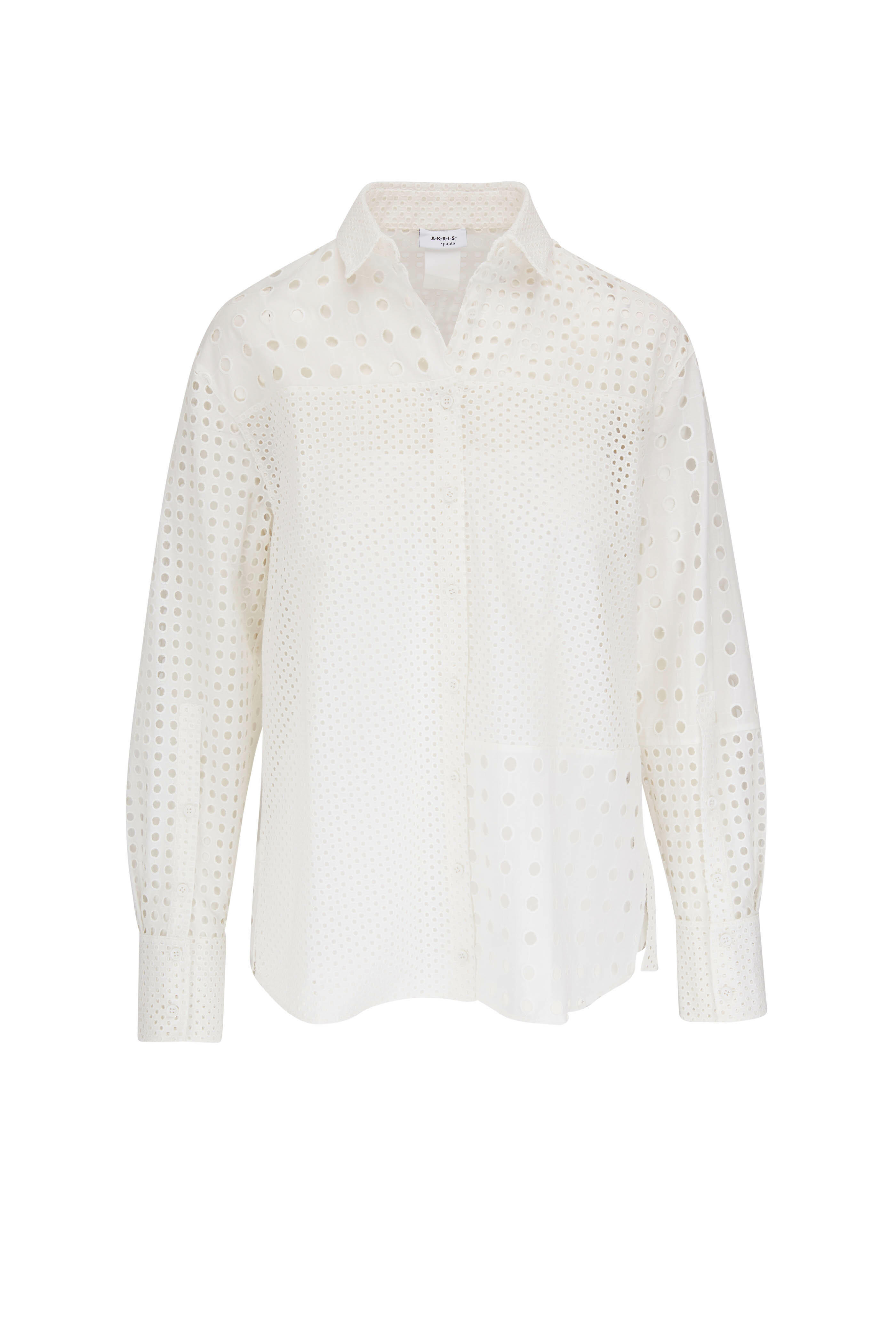 Akris Punto - White Cotton Eyelet Embroidery Patchwork Blouse