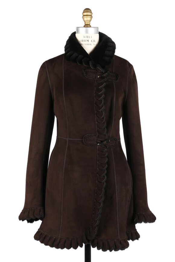 Viktoria Stass - Ebony Shearling Scallope Edge Coat 