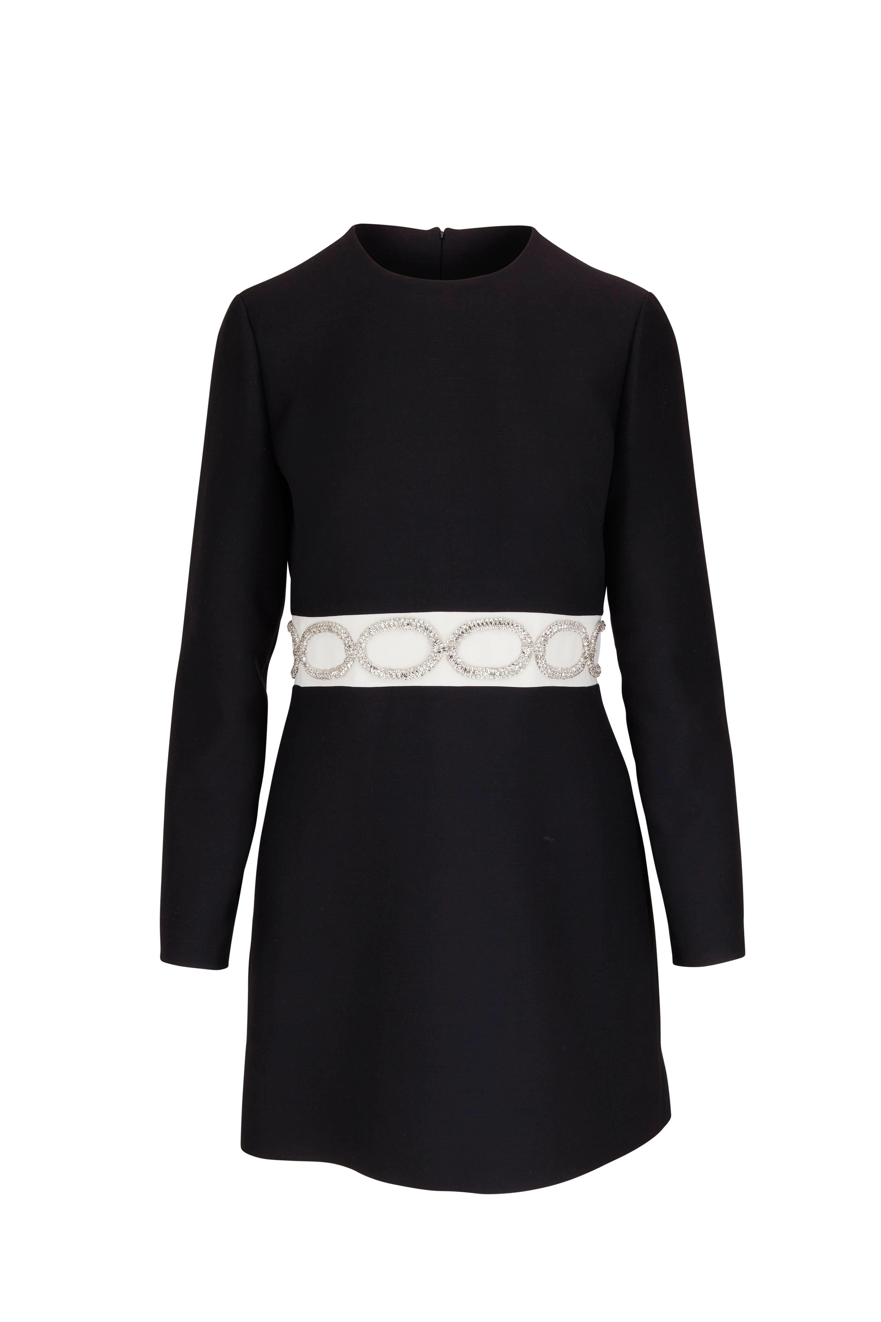 Valentino - Black Embroidered Crepe Couture Belted Minidress