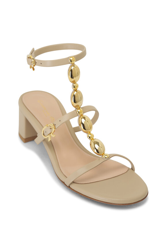 Gianvito Rossi Off White T-Strap Leather Jeweled Sandal, 45mm