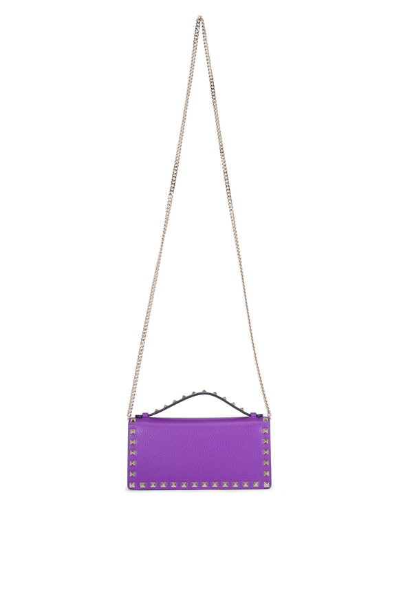 Valentino Garavani Rockstud Violet Leather Wallet On Chain Crossbody - view 3