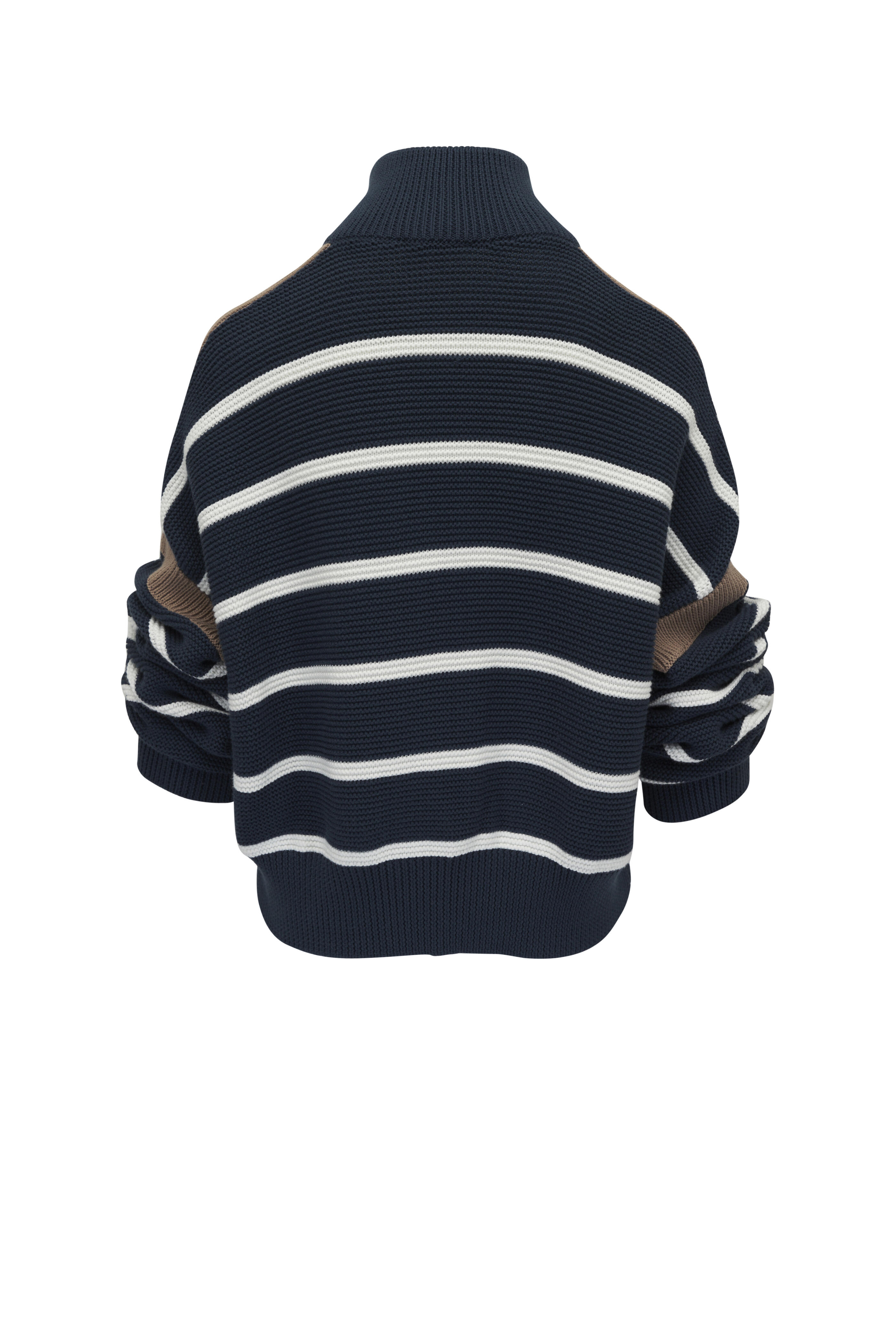 Brunello Cucinelli - Blu Freddo, Panama & Nutshell Stripe Cardigan