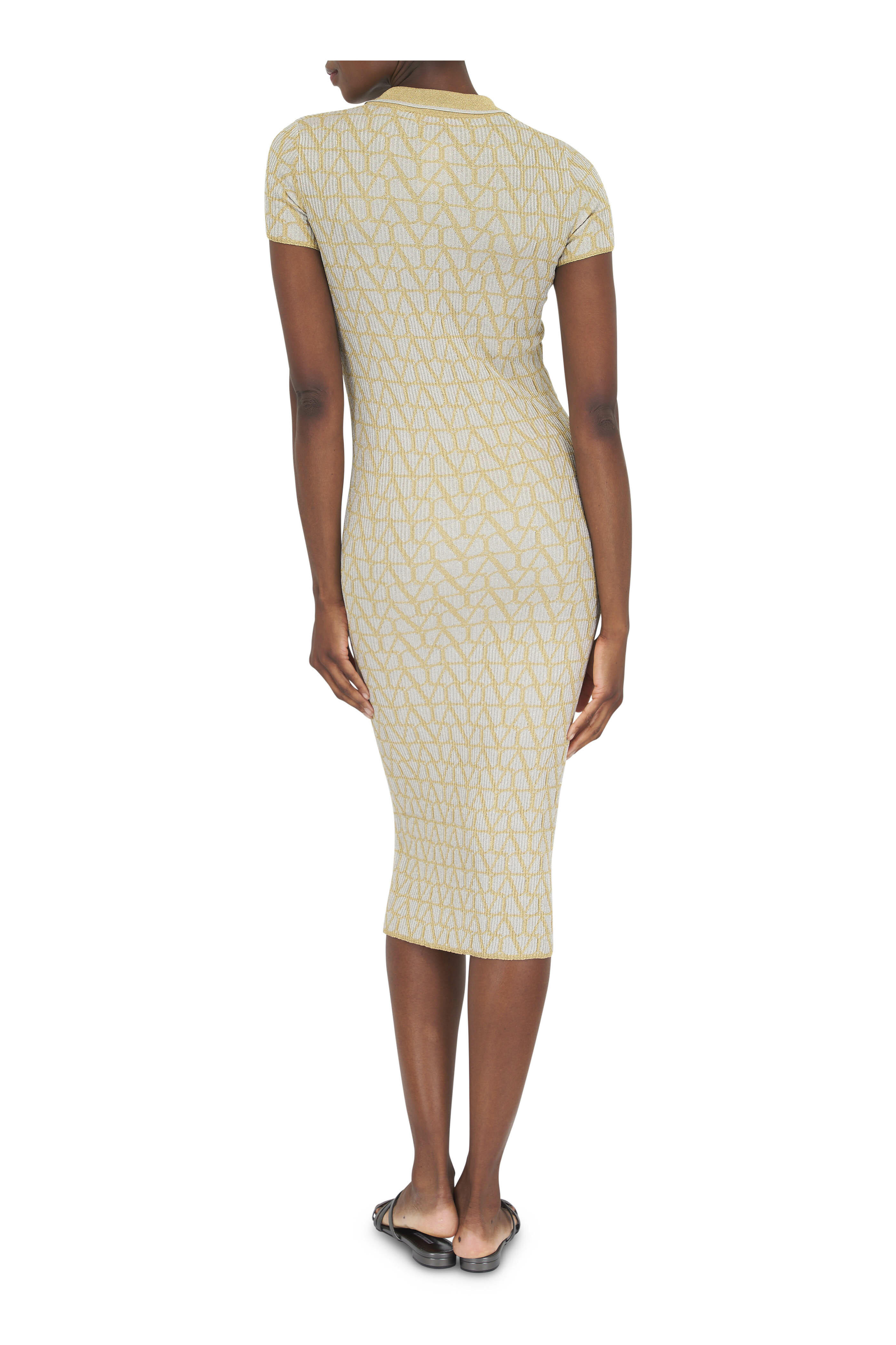 Valentino - Gold & Silver Metallic Ribbed Polo Shirtdress