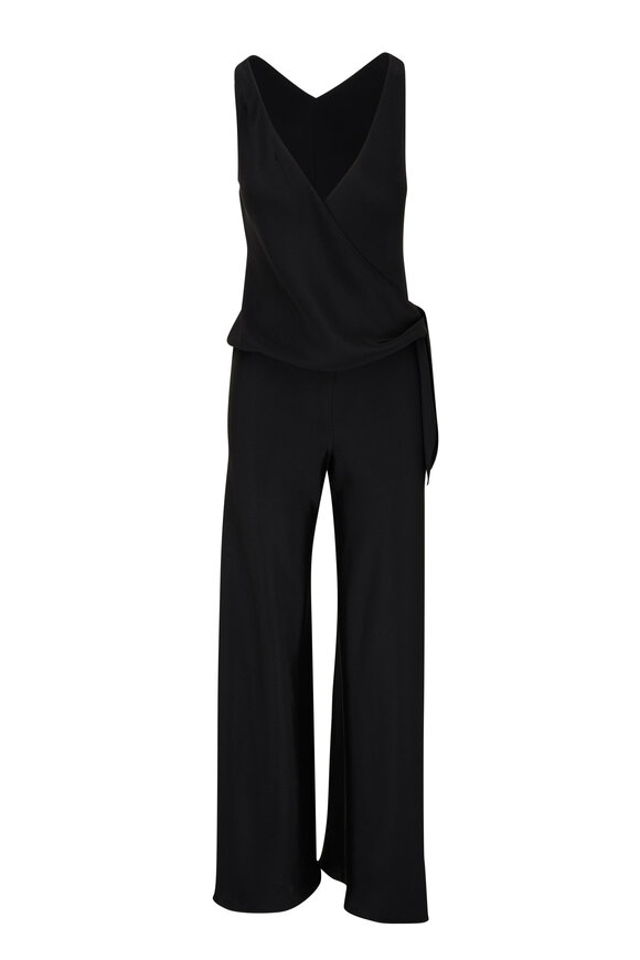 Peter Cohen Tie Suit Black Silk Tie Waist Jumpsuit 