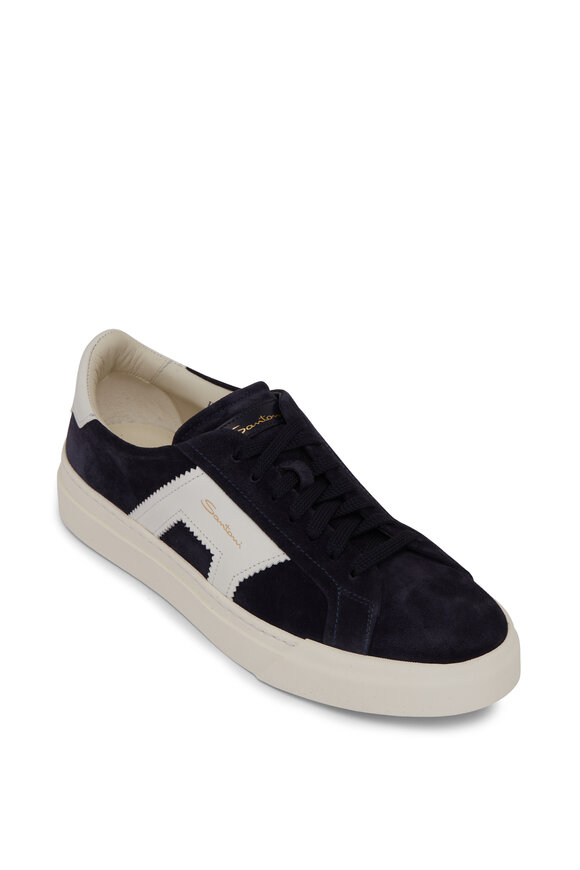 Santoni - Double Buckle Navy Suede Sneaker