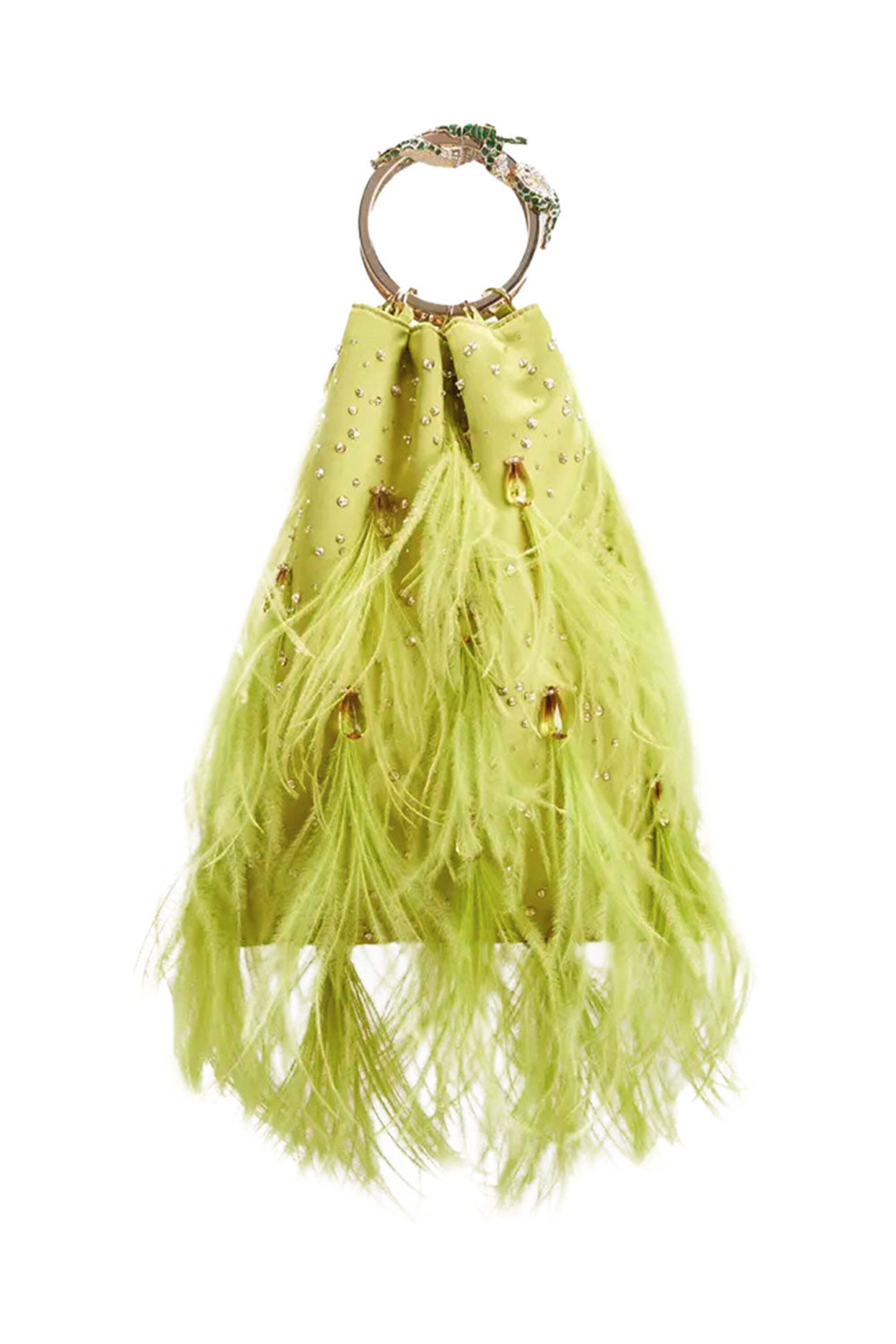 Valentino Garavani - Feather Embellished Clutch Bag in Verde Lime