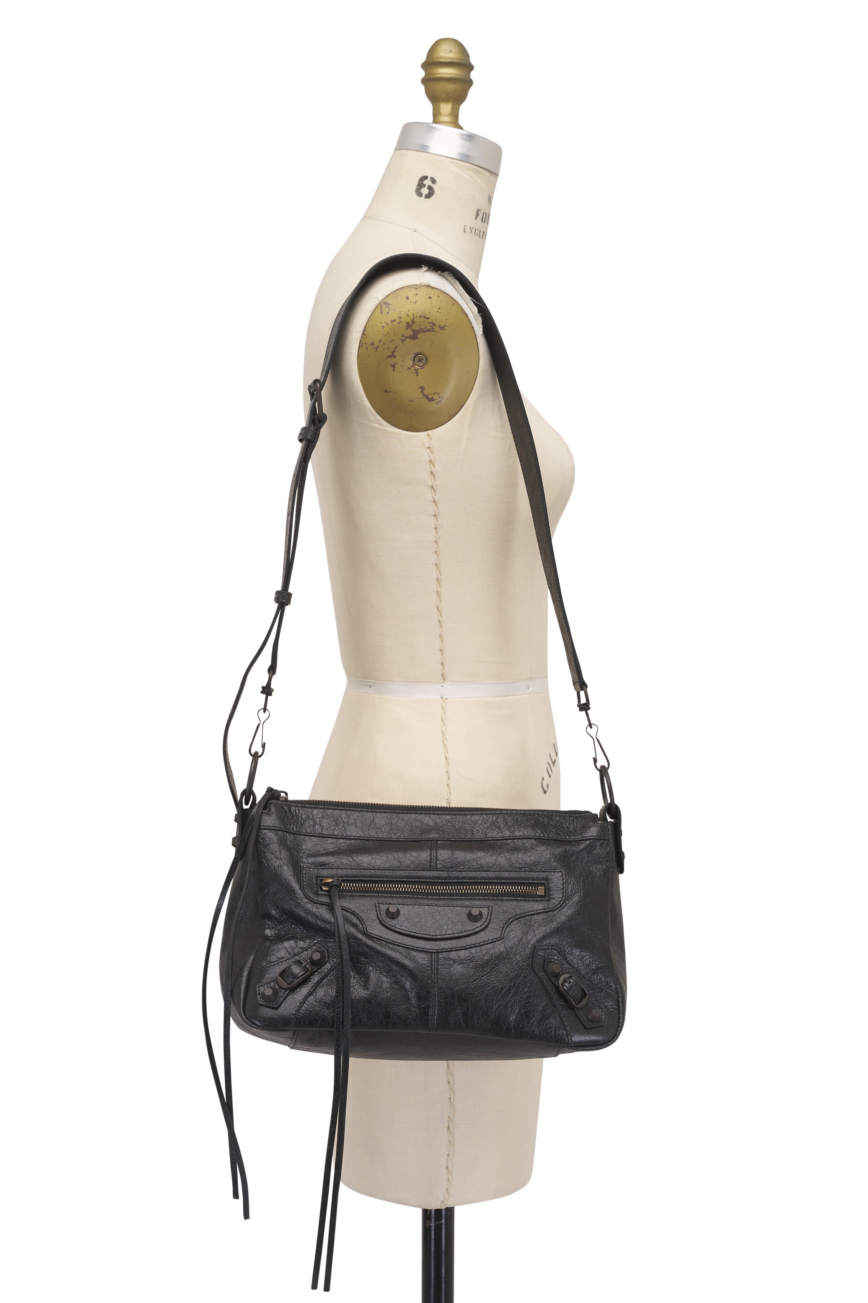 Balenciaga - Small Le City Moto Black Leather Shoulder Bag