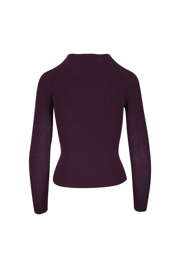 Majestic Aubergine Merino & Silk Ribbed Crewneck Blouse - view 2