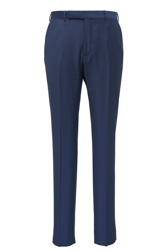 Zegna Trofeo Blue Wool Twill Dress Pant