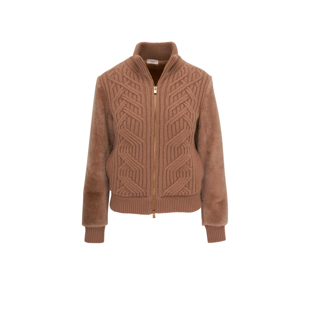 Agnona - Camel Cashmere Cable Knit Zip Cardigan | Mitchell