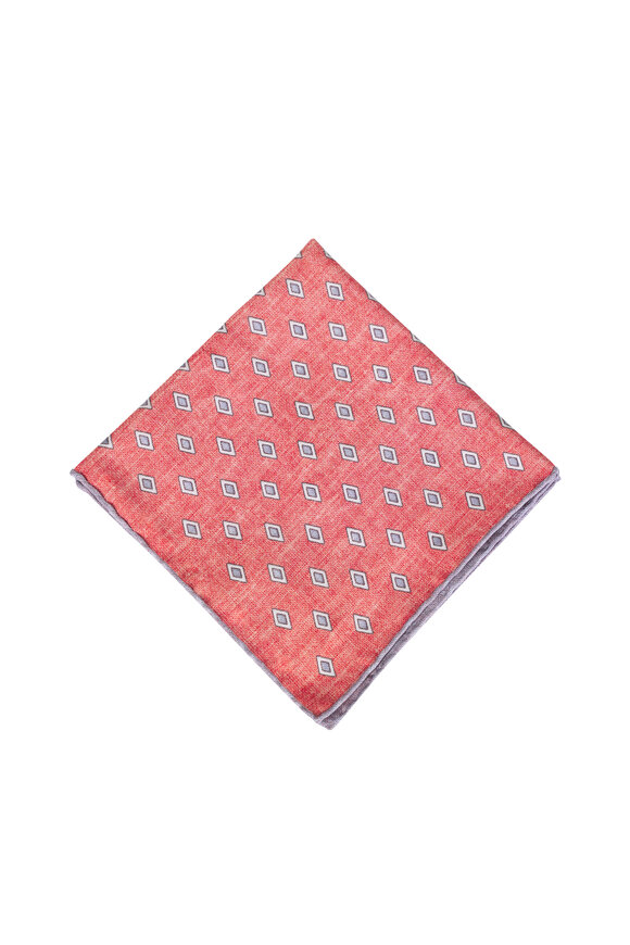 Brunello Cucinelli Gray & Orange Geometric Silk Pocket Square - view 1