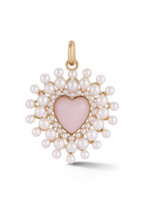 Storrow - Yellow Gold Pink Opal Pearl Cluster Heart