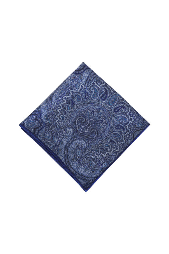 Brunello Cucinelli - Denim Blue Paisley Print Silk Pocket Square