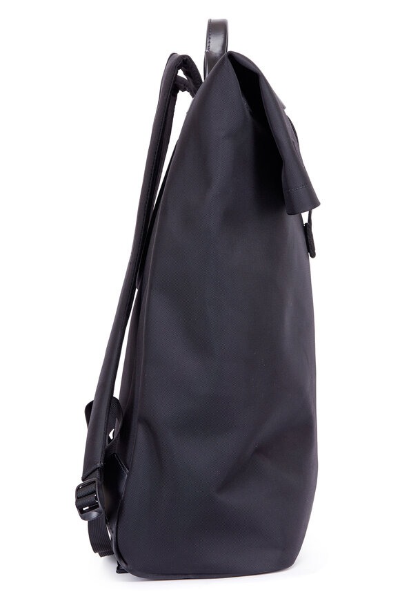Troubadour - Black Nylon & Leather Roll-Top Backpack 