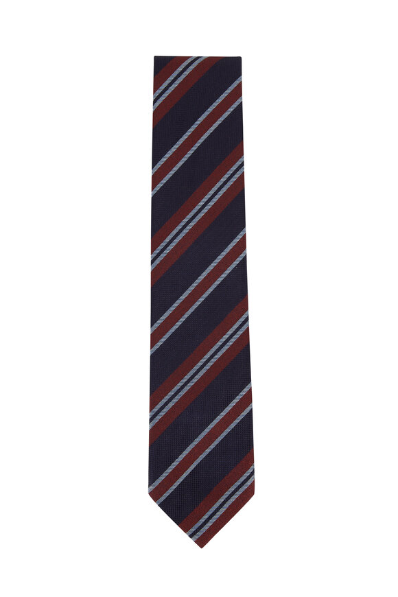 Brioni - Navy Blue Striped Silk Necktie