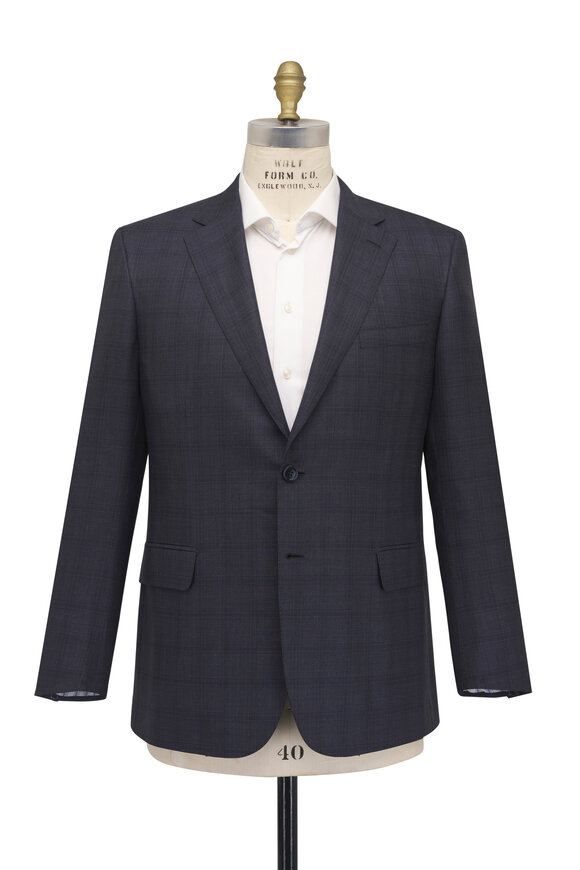 Brioni - Navy Plaid Wool & Silk Suit | Mitchell Stores