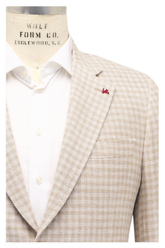 Isaia Tan Check Linen, Wool & Silk Sportcoat