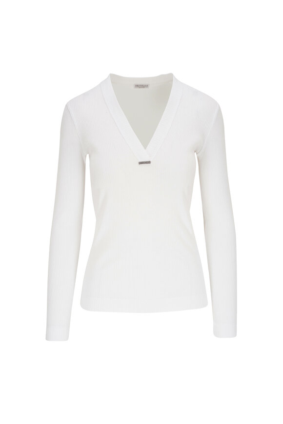 Brunello Cucinelli White V-Neck Cotton Shirt