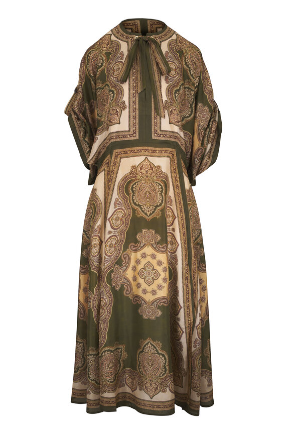 Zimmermann Mahon Olive Paisley Print Tunic Midi Dress - view 1