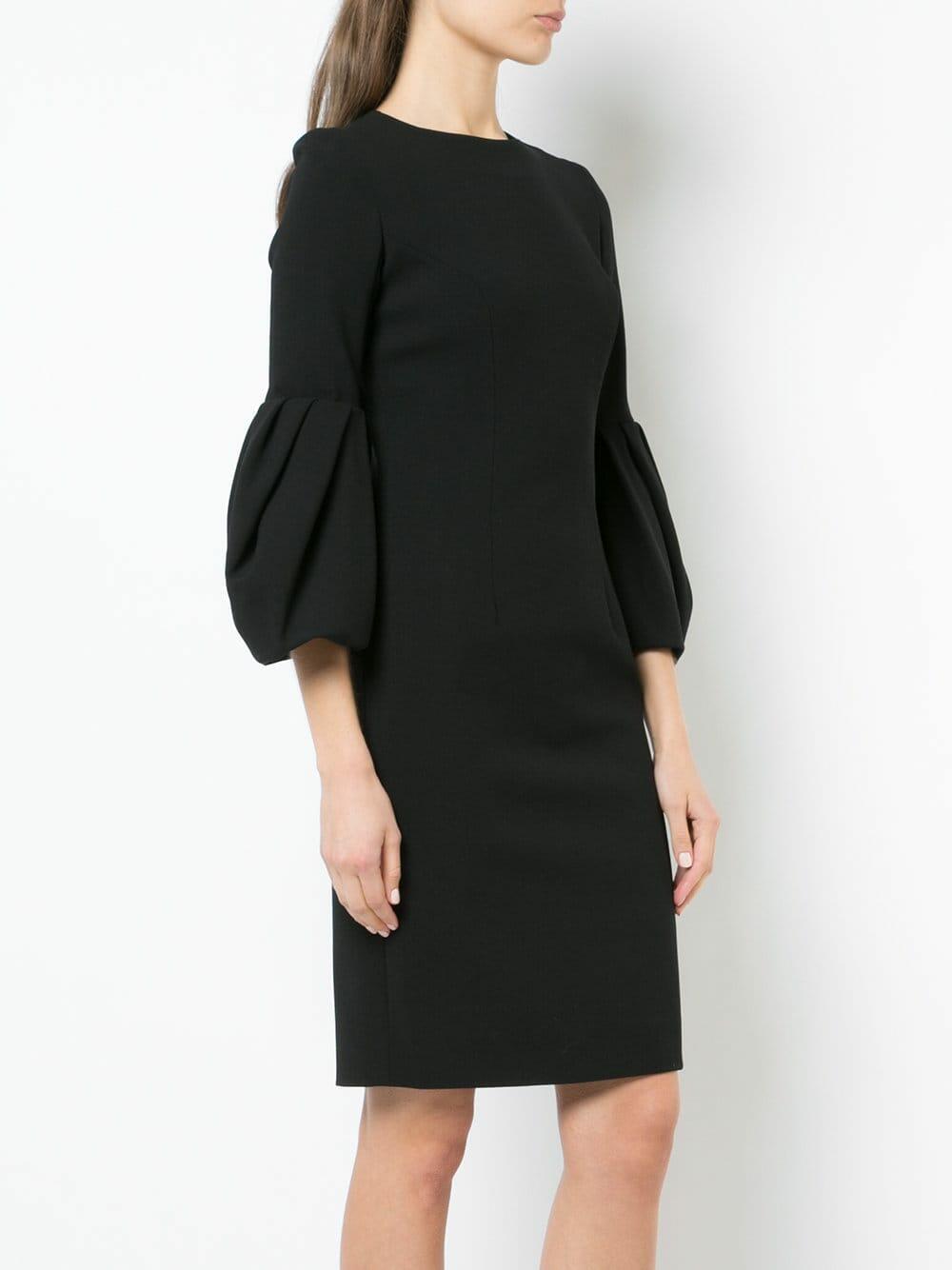 Carolina Herrera - Black Crêpe Couture Pleated Sleeve Dress