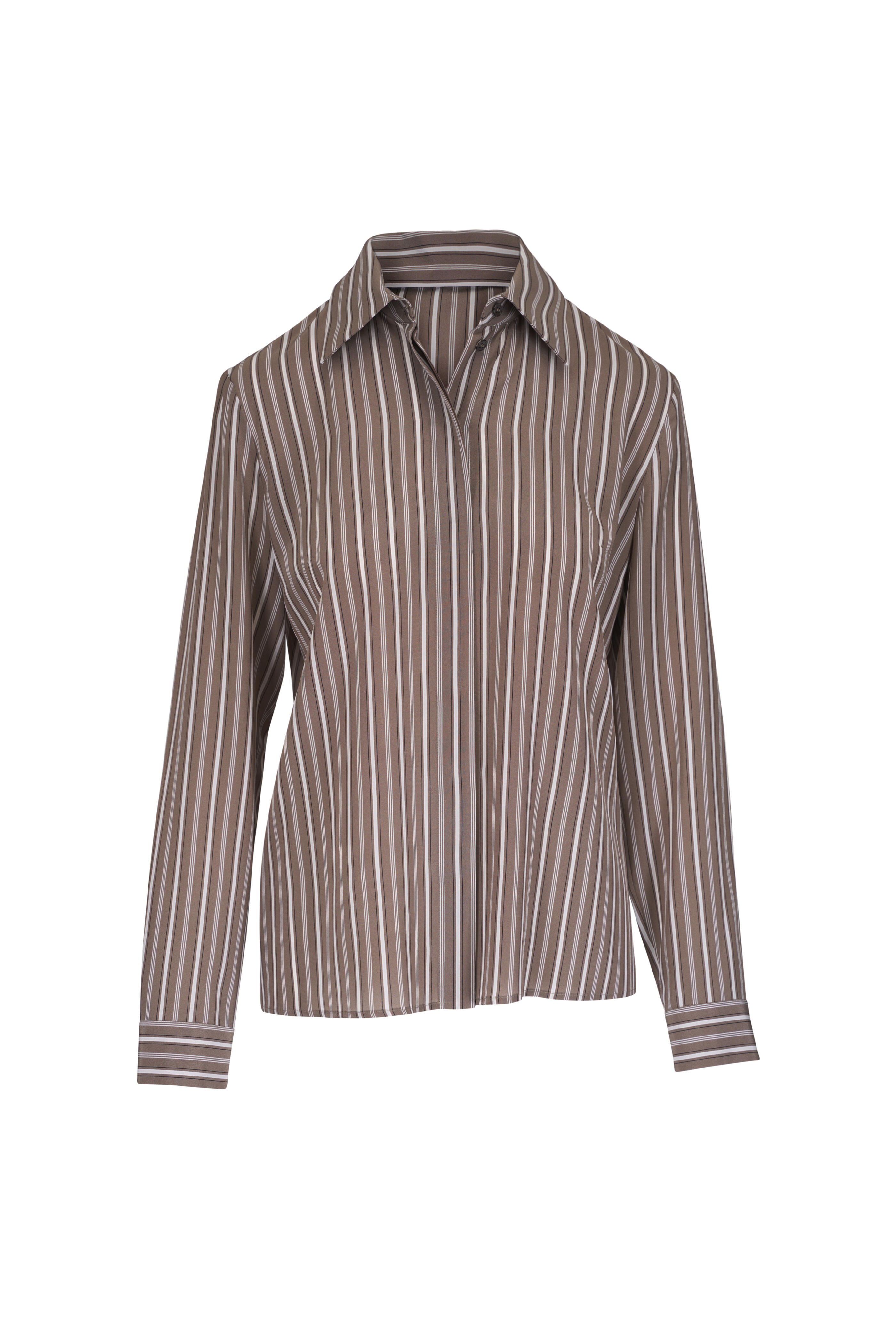 Michael Kors Collection - Hansen Mocha Multi Silk Button Up Shirt