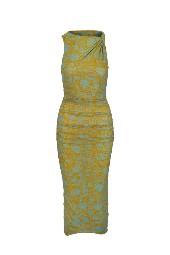 Veronica Beard Otessa Dark Golden & Blue Jay Print Mesh Dress - view 1