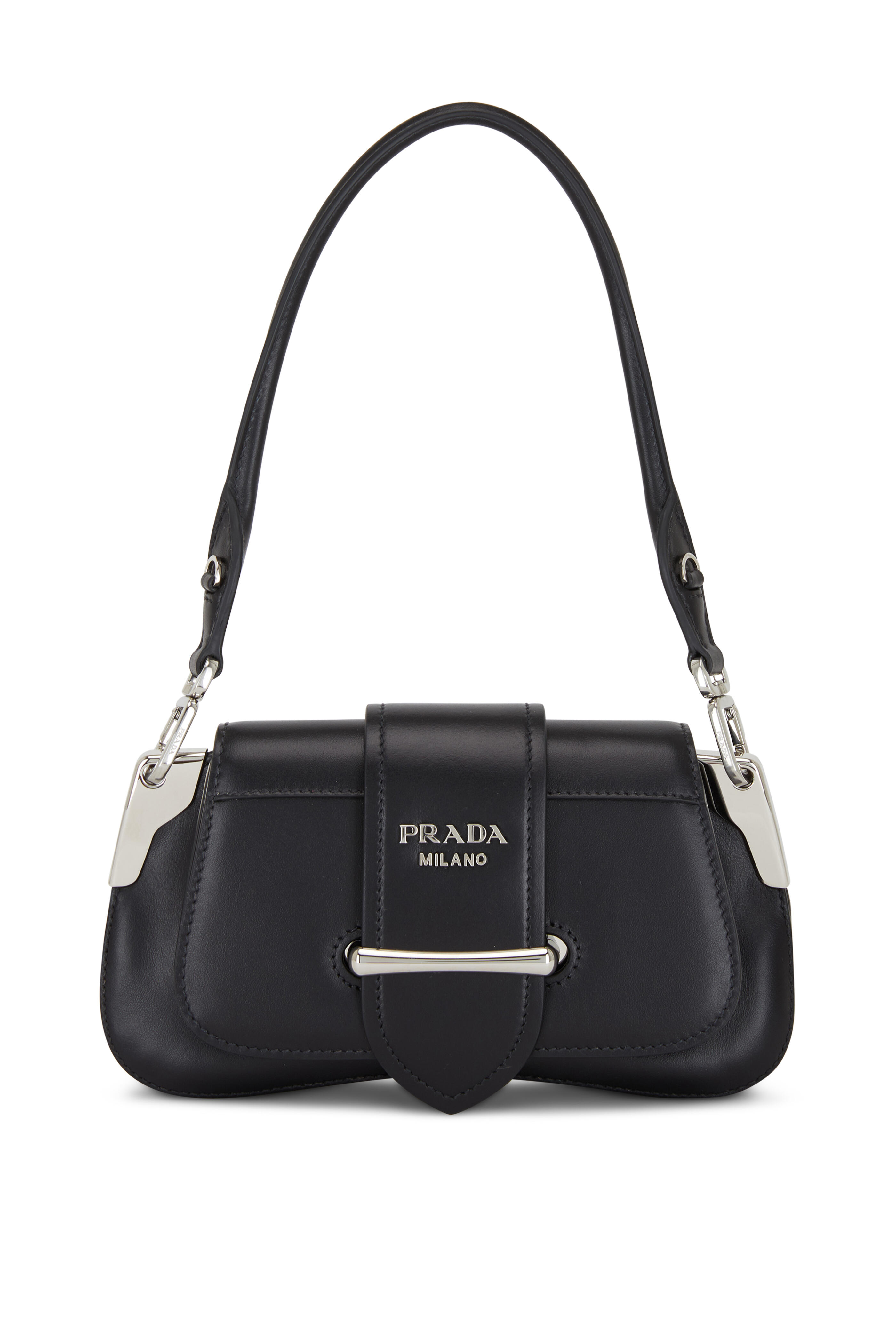 Prada Ladies Black Chain-embellished Leather And Re-nylon Shoulder